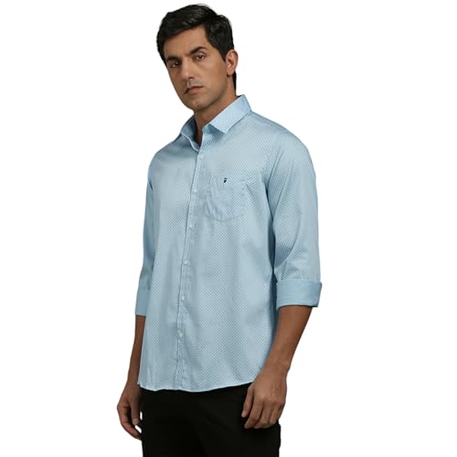 Louis Philippe Men Light Blue Slim Fit Print Full Sleeves Casual Shirt - Image 2