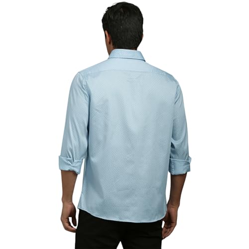Louis Philippe Men Light Blue Slim Fit Print Full Sleeves Casual Shirt - Image 3