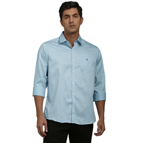 Louis Philippe Men Light Blue Slim Fit Print Full Sleeves Casual Shirt - Image 1