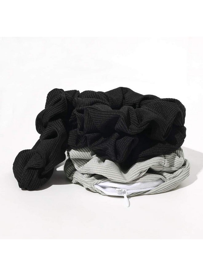 Ivyu Pocket Scrunchies With Zipper Stash Scrunchy Hair Ties (Black Gray) - Image 2