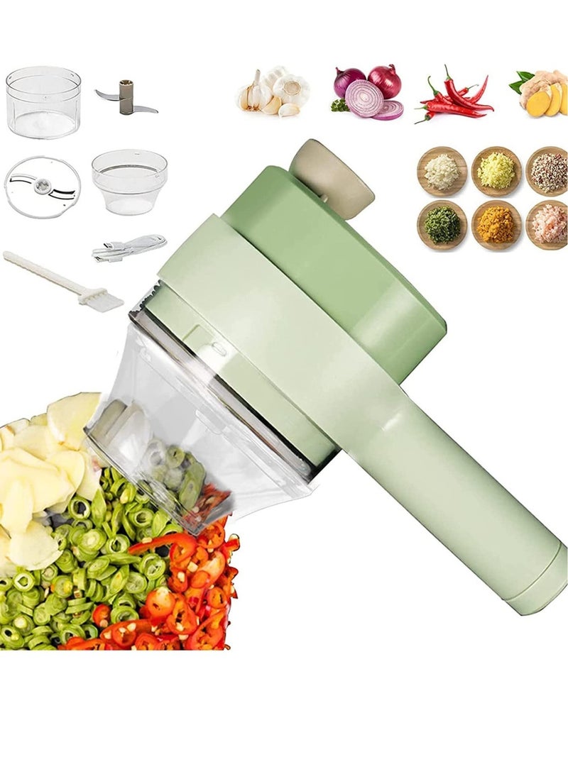 ELTRAZONE مجموعة قواطع الخضروات الكهربائية المحمولة 4 في 1، مفرمة الخضروات جاتلينج، محضرة طعام لاسلكية صغيرة، مفرمة الثوم والفلفل الحار والبصل والكرفس والزنجبيل واللحوم والثوم مع فرشاة - Image 1