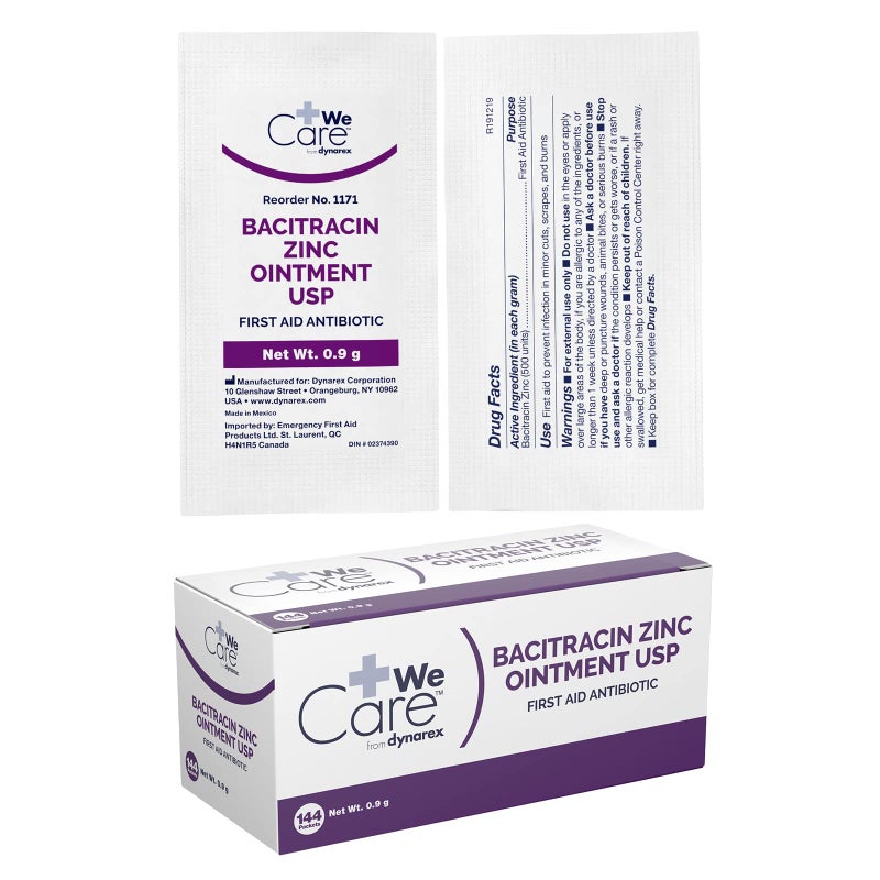 Dynarex مرهم ديناريكس باكيتراسين زنك USP - كريم حروق ومرهم مضاد حيوي للجروح الصغيرة، طفح الحفاضات، العناية بالجروح والإسعافات الأولية، عبوات 0.9 جرام - 1 صندوق يحتوي على 144 عبوة - Image 3