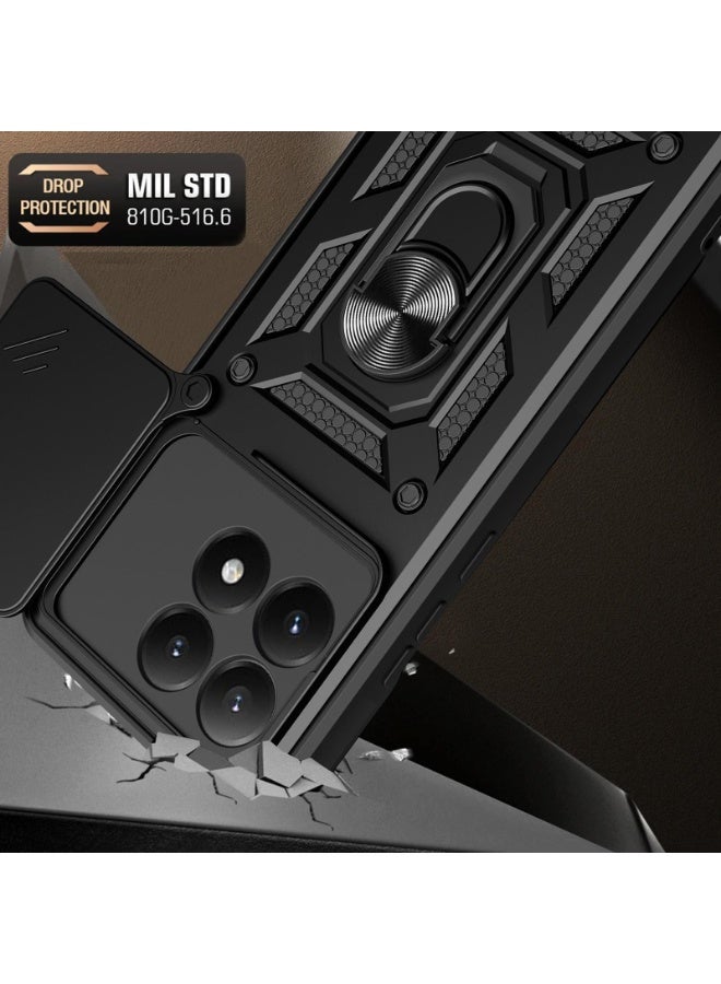 جراب حمايه مقاوم للصدمات وحمايه للكاميرا مزود بدبله معدنيه متوافق مع  Xiaomi 15T  (اسود) - Image 3