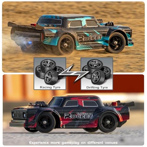 KIZJORYA 1:14 RC Racing Drifting Car, High Speed Remote Control Cars with LED Lights & Spray, Extra Drifting Tires Racing Vehicle Toys Birthday Gifts for Boys & Girls Aged 6+ Years - Image 2