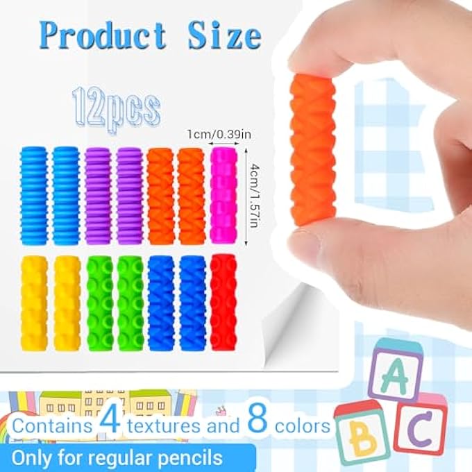 Heclia Textured Silicone Pencil Fidget Toys for Adults Anxiety Reusable Sensory Silent Fidget Squishy Pen Grips Decompression Pen Case Study and Office Supplies for Road Trip Activities 14pcs Colored - Image 2