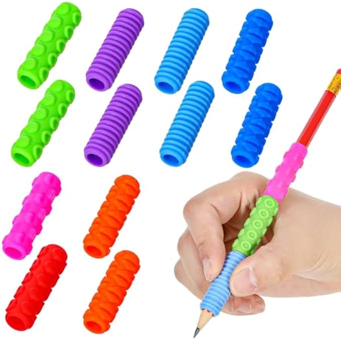 Heclia Textured Silicone Pencil Fidget Toys for Adults Anxiety Reusable Sensory Silent Fidget Squishy Pen Grips Decompression Pen Case Study and Office Supplies for Road Trip Activities 14pcs Colored - Image 1