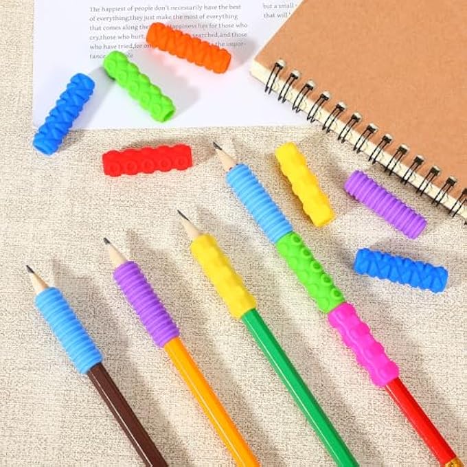 Heclia Textured Silicone Pencil Fidget Toys for Adults Anxiety Reusable Sensory Silent Fidget Squishy Pen Grips Decompression Pen Case Study and Office Supplies for Road Trip Activities 14pcs Colored - Image 3