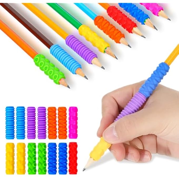 Heclia Textured Silicone Pencil Fidget Toys for Adults Anxiety Reusable Sensory Silent Fidget Squishy Pen Grips Decompression Pen Case Study and Office Supplies for Road Trip Activities 14pcs Colored - Image 4