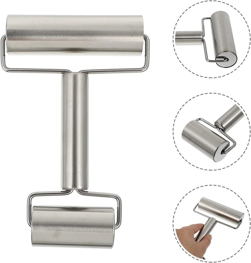 ATETO Stainless Steel Pizza Rolling Pin Baking Utensils DoubleHeaded Rolling Pin NonStick Flour Stick Pastry Pasta Convenience Kitchenware Tools Dough Stick Cookie Biscuit Roller Sliver 1pcs - Image 2