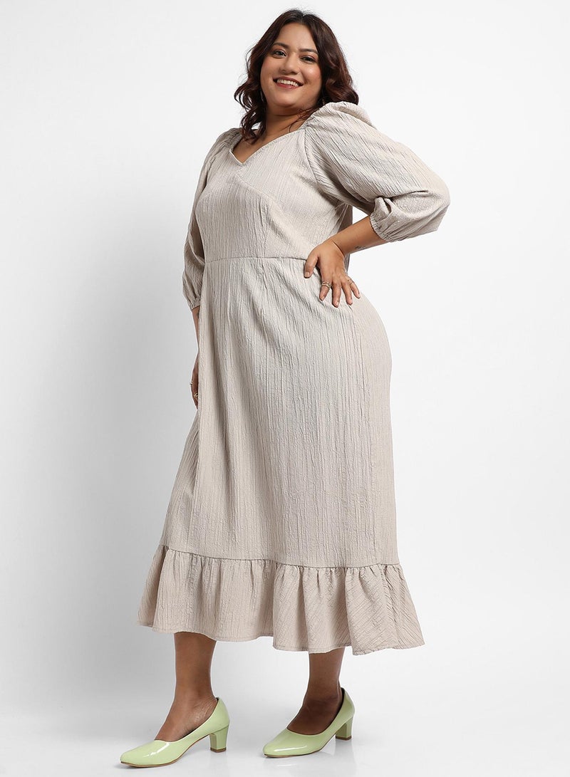Instafab Plus Women's Greige Ruffle Hem Dress - Image 2