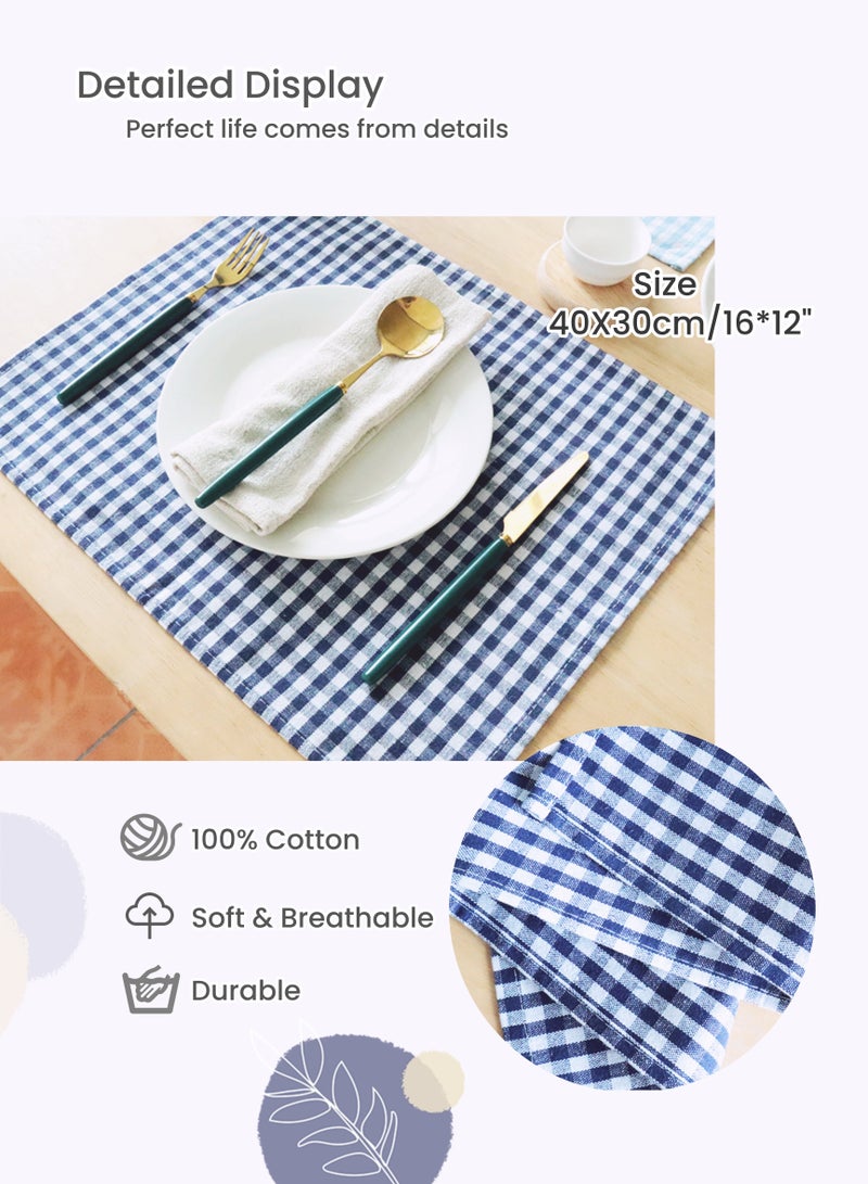 4Pcs Cotton Blue Plaid Rectangular Placemat Set,30x40cm Large Size Pastoral Style Dining Table Placemat ,Soft, Heat-resistant,Washable,Durable, Napkins,Dish Towel,Table Decoration, for Kitchen Dining Table,Holiday Party, Wedding,Restaurants, Cafes, Gifts  - Image 2