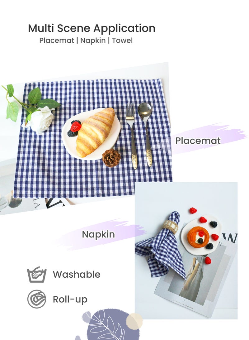 4Pcs Cotton Blue Plaid Rectangular Placemat Set,30x40cm Large Size Pastoral Style Dining Table Placemat ,Soft, Heat-resistant,Washable,Durable, Napkins,Dish Towel,Table Decoration, for Kitchen Dining Table,Holiday Party, Wedding,Restaurants, Cafes, Gifts  - Image 4