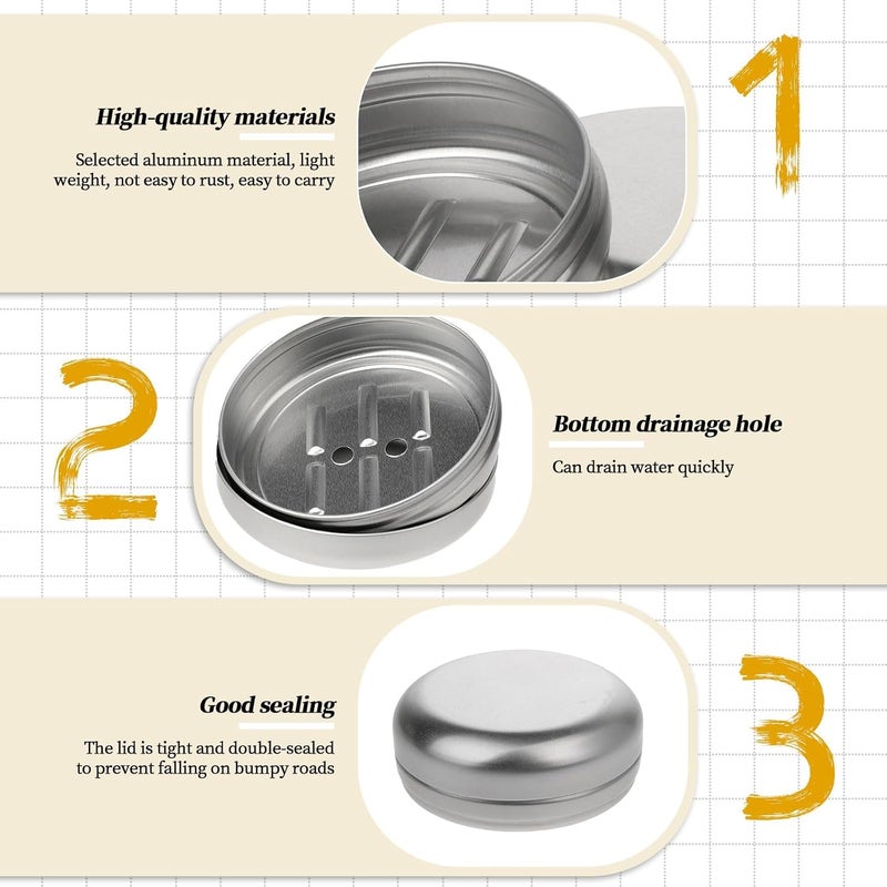 KASTWAVE 2-Pack Premium Silver Aluminum Soap Dish Travel Case with Leak-Proof Lid & Drain for Bathroom, Gym, Camping and Daily Use, Durable Portable Shower Soap Holder - Image 2