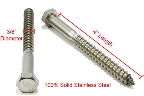 Bolt Dropper 25 Pack 3/8 x 4 Inch Stainless Steel Lag Bolts - Hex Head Screws with Coarse Threads - Heavy Duty 304 Grade Rust Resistant Coach Bolts for Wood and Outdoor Projects - Plain Finish - Image 2