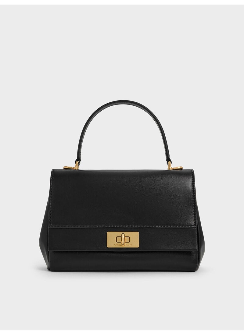 Charles & Keith CHARLES & KEITH Lennie Chain-Strap Top Handle Bag & Crossbady Bag for Women - Black  - Image 1