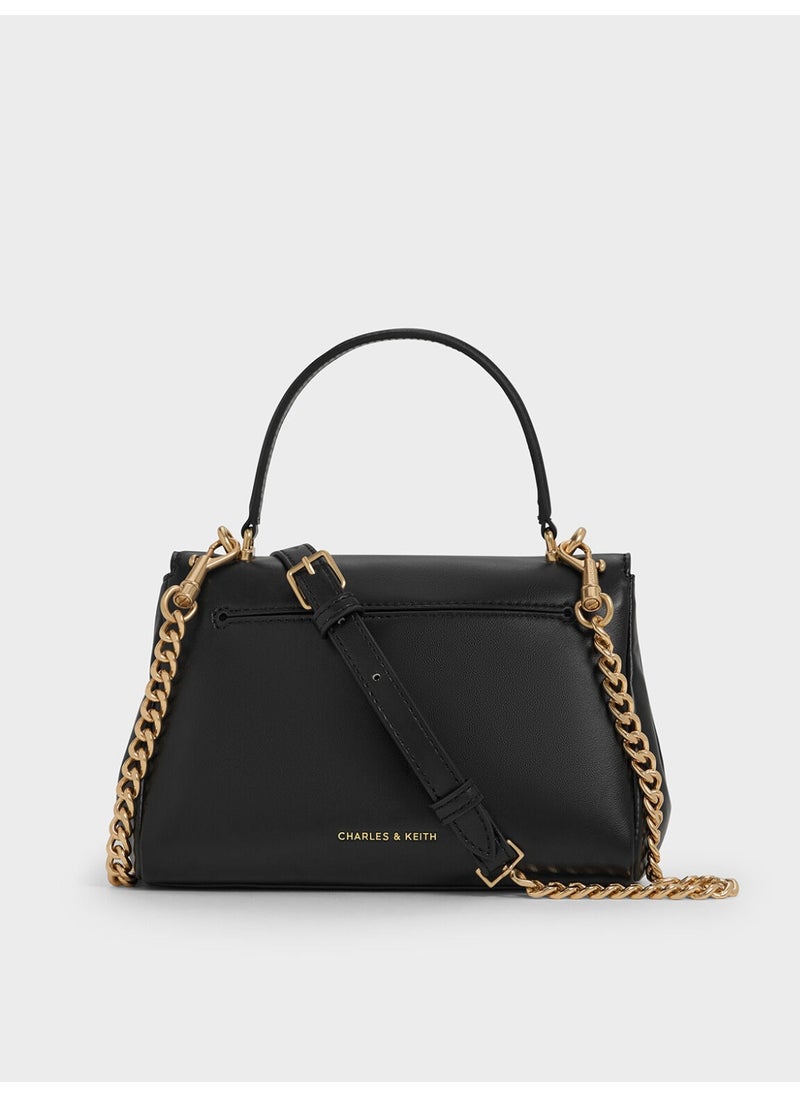 Charles & Keith CHARLES & KEITH Lennie Chain-Strap Top Handle Bag & Crossbady Bag for Women - Black  - Image 3