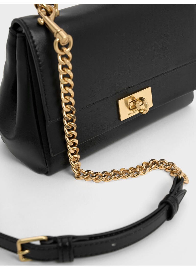 Charles & Keith CHARLES & KEITH Lennie Chain-Strap Top Handle Bag & Crossbady Bag for Women - Black  - Image 4