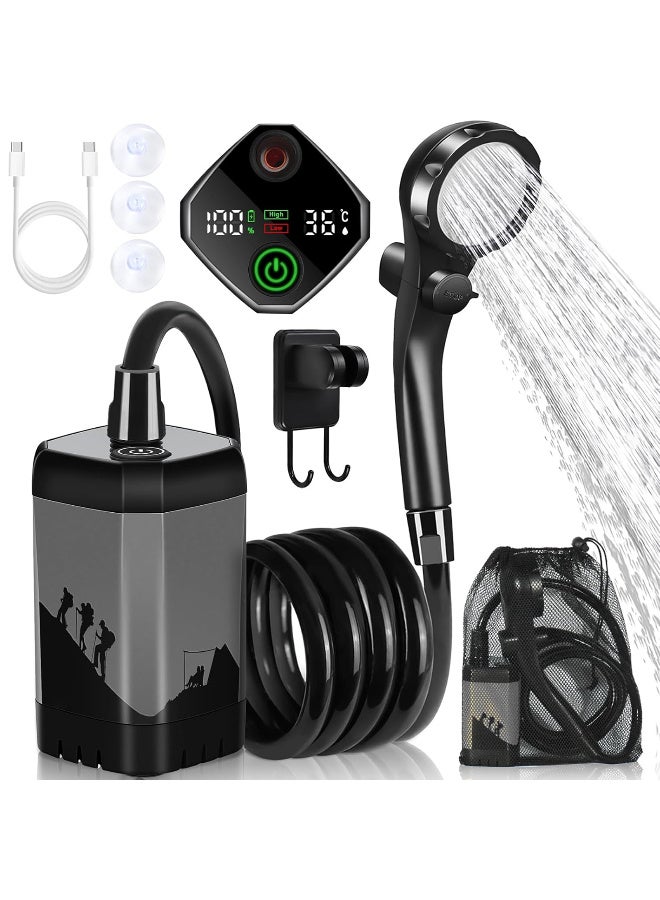 Upgrade Portable Camping Shower, 7800/8000mAh Outdoor Electric Shower Rechargeable Pump with Intelligent Digital Display for Camping，Grey