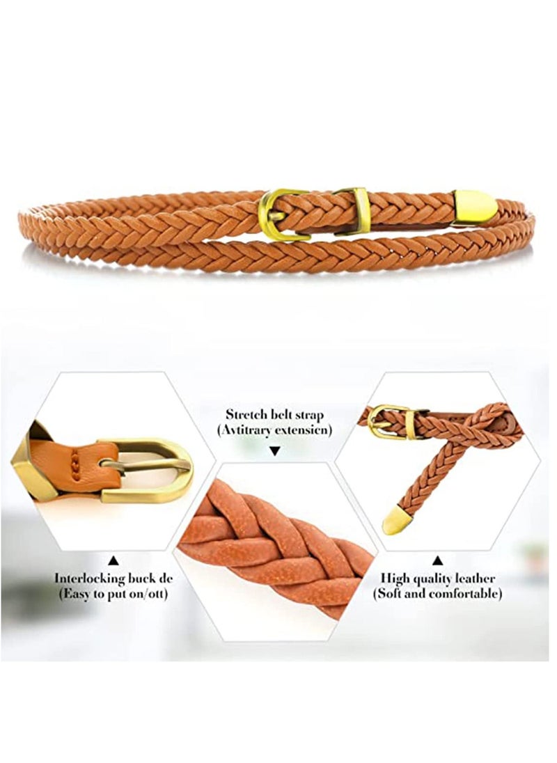 SYOSI Braided Waist Belts, 2 Pieces for Women for Dresses PU Leather Skinny Woven Belt Cowgirl with Pin Buckle Thin( Black and Brown)  - Image 4