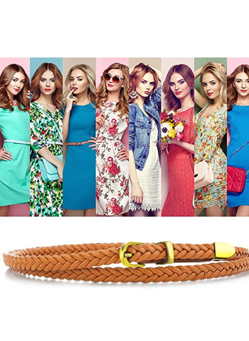 SYOSI Braided Waist Belts, 2 Pieces for Women for Dresses PU Leather Skinny Woven Belt Cowgirl with Pin Buckle Thin( Black and Brown)  - Image 3
