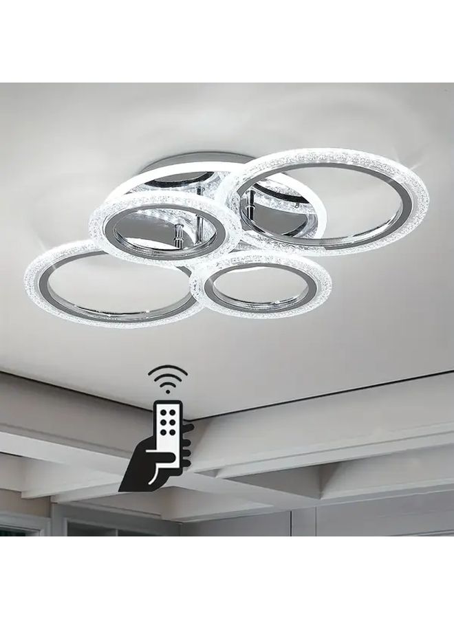 مصباح LED سقف حديث من الكروم بقدرة 58 واط قابل للتعتيم مع 5 حلقات أكريليك ثريا لغرفة المعيشة والمطعم مع جهاز تحكم عن بعد - Image 1