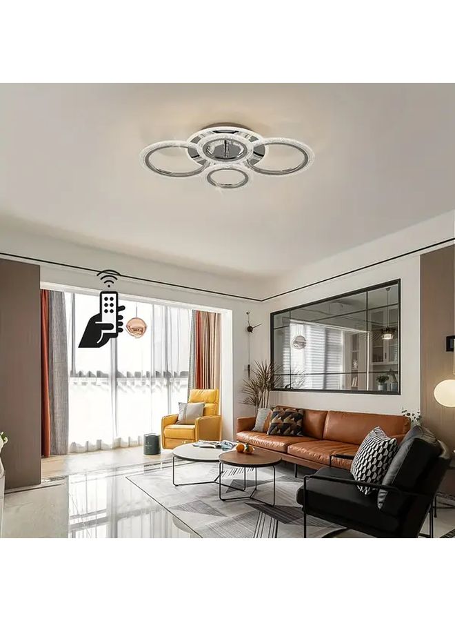 مصباح LED سقف حديث من الكروم بقدرة 58 واط قابل للتعتيم مع 5 حلقات أكريليك ثريا لغرفة المعيشة والمطعم مع جهاز تحكم عن بعد - Image 4