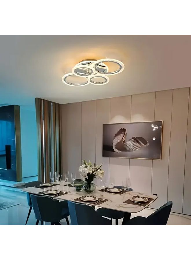 مصباح LED سقف حديث من الكروم بقدرة 58 واط قابل للتعتيم مع 5 حلقات أكريليك ثريا لغرفة المعيشة والمطعم مع جهاز تحكم عن بعد - Image 5