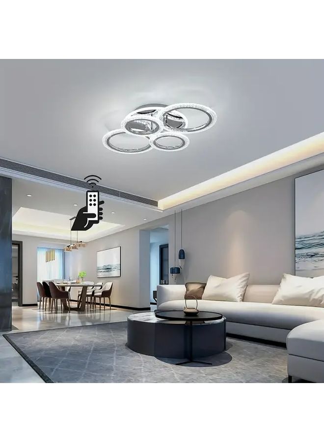 مصباح LED سقف حديث من الكروم بقدرة 58 واط قابل للتعتيم مع 5 حلقات أكريليك ثريا لغرفة المعيشة والمطعم مع جهاز تحكم عن بعد - Image 2