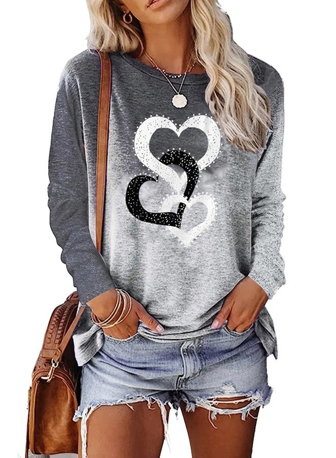 Valentines Outfits Shirts for Women Plus Size Love Heart Shirt Top Long Sleeve Valentine Tee Tops Clothes for Teen Girls, Grey 2, XXL