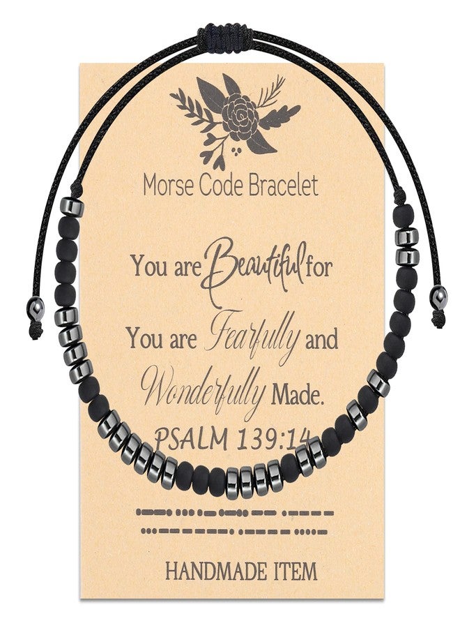 FEELMEM Psalm 139:14 Morse Code Bracelet Religious Jewelry Christening Gift Inspirational Gift Bible Verse Bracelet (Psalm 139:14 Morse Code) - Image 1