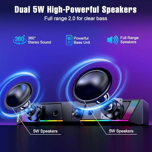 OFFSIR Computer Speakers, 2 in 1 PC Speaker , Gaming Speakers for PC Computer Laptop Desktop Monitor, RGB Speakers with Touch Sensitive Lighting, USB Powered 3.5mm Aux（Package Only Two Speaker, No Soundbar） - Image 3
