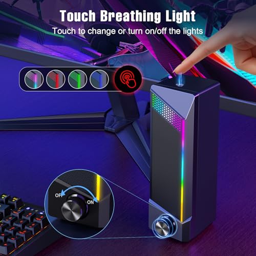 OFFSIR Computer Speakers, 2 in 1 PC Speaker , Gaming Speakers for PC Computer Laptop Desktop Monitor, RGB Speakers with Touch Sensitive Lighting, USB Powered 3.5mm Aux（Package Only Two Speaker, No Soundbar） - Image 4