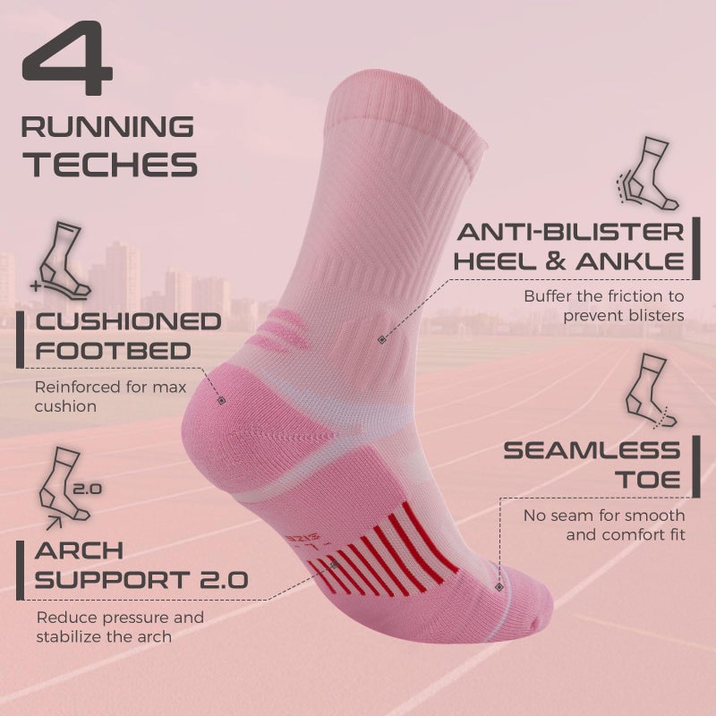 Rahhint Compression Running Socks for Women 3 Pairs, Anti-Blister Moisture Wicking Boot Crew Cushion Athletic Workout Socks - Image 5