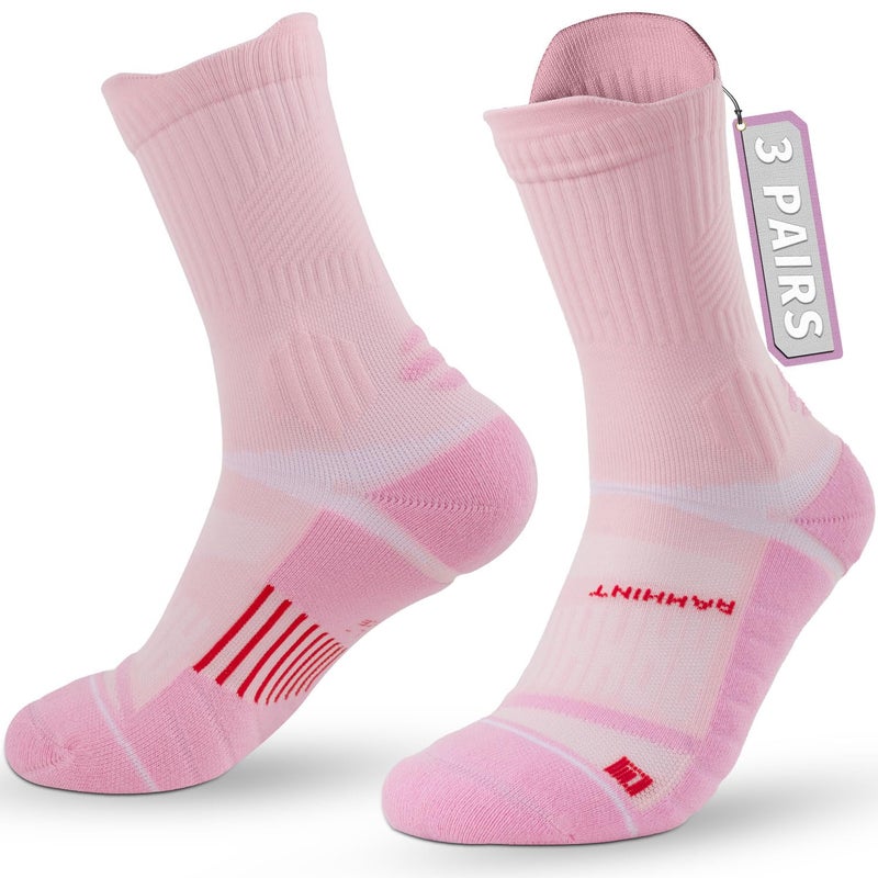 Rahhint Compression Running Socks for Women 3 Pairs, Anti-Blister Moisture Wicking Boot Crew Cushion Athletic Workout Socks - Image 1