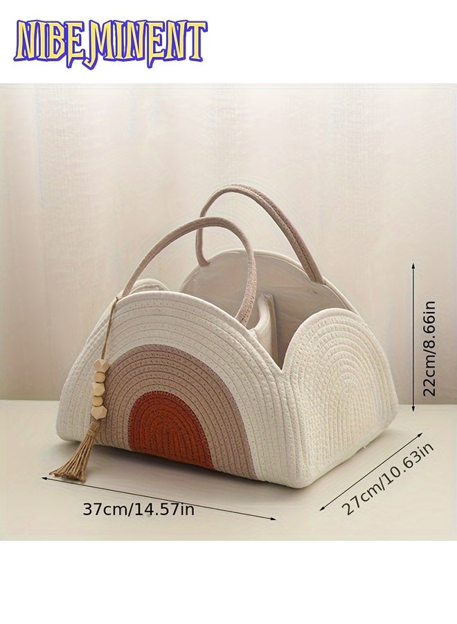 NIBEMINENT Layered Storage Bag, Simple Multifunctional Rope Organizer Basket Woven Portable Diaper Caddy for Working Moms - Image 1