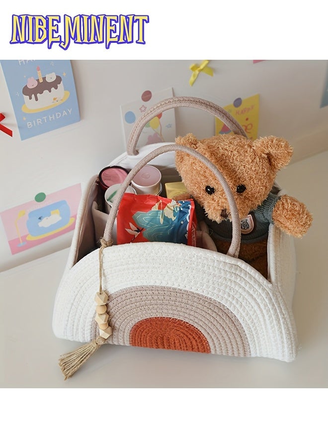 NIBEMINENT Layered Storage Bag, Simple Multifunctional Rope Organizer Basket Woven Portable Diaper Caddy for Working Moms - Image 3