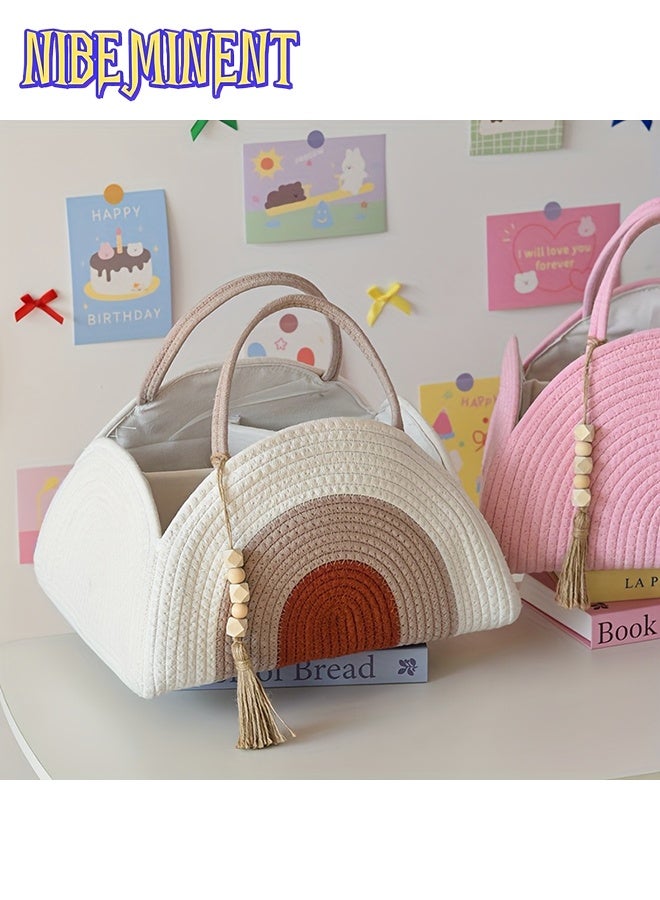 NIBEMINENT Layered Storage Bag, Simple Multifunctional Rope Organizer Basket Woven Portable Diaper Caddy for Working Moms - Image 2