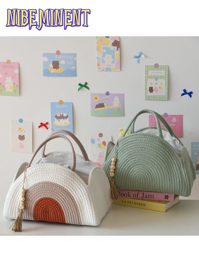 NIBEMINENT Layered Storage Bag, Simple Multifunctional Rope Organizer Basket Woven Portable Diaper Caddy for Working Moms - Image 5