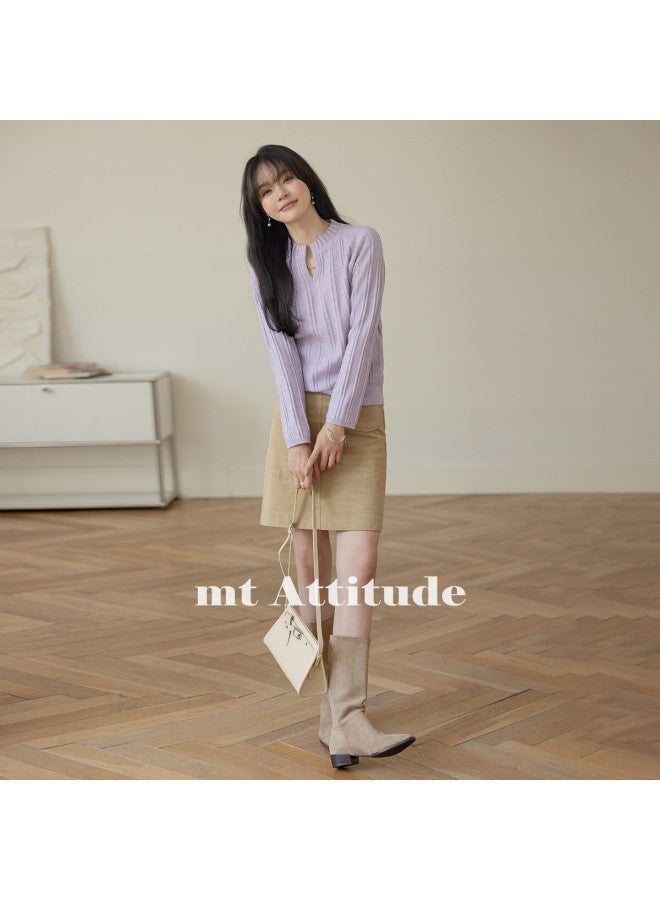 Mt Autumn Style, Elegant V-neck Versatile Pullover Long-sleeve Knit Sweater - Image 1