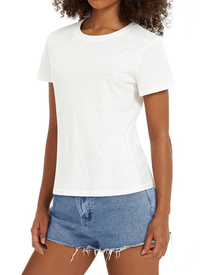 Stelle Women T Shirts Crew Neck Short Sleeve Shirts Soft Summer Classic Fit Tees, Off-white, XL - Image 2