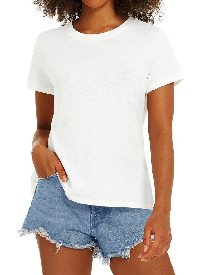 Stelle Women T Shirts Crew Neck Short Sleeve Shirts Soft Summer Classic Fit Tees, Off-white, XL - Image 1