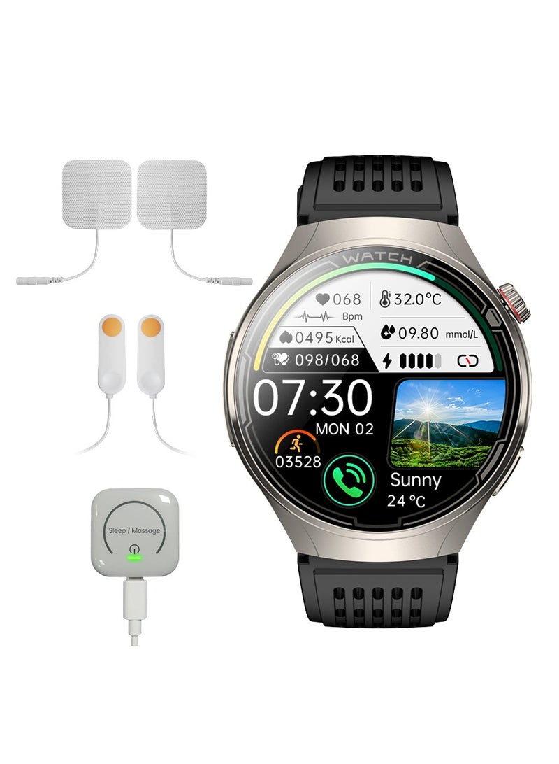 ساعة ذكية FD06 Massage CES للمساعدة على النوم مع تخطيط كهربية القلب وبلوتوث، تراقب الضغط والأكسجين ومعدل ضربات القلب والسكر والدهون وحمض اليوريك ودرجة حرارة الجسم، مساعدة على النوم باستخدام العلاج الكهربائي، متوافقة مع نظامي التشغيل Android وiOS، 1.43 بوصة، 360 مللي أمبير/ساعة IP67 - Image 1