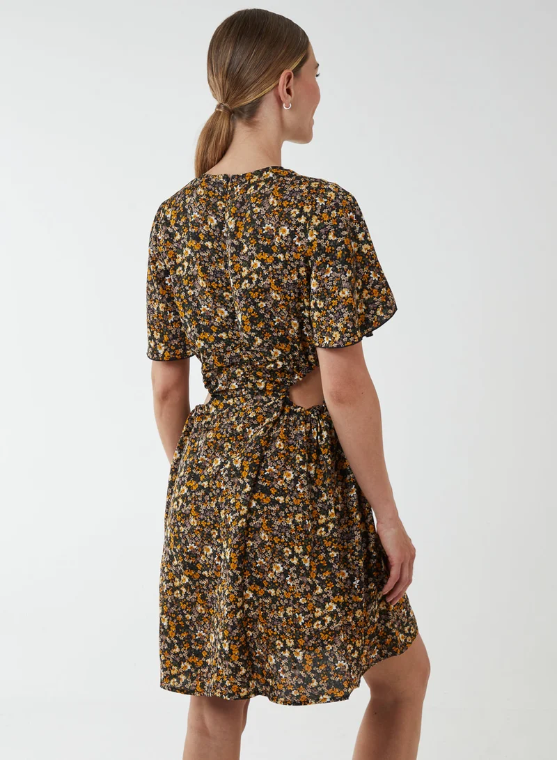 Blue Vanilla Floral Print Crew Neck Dress