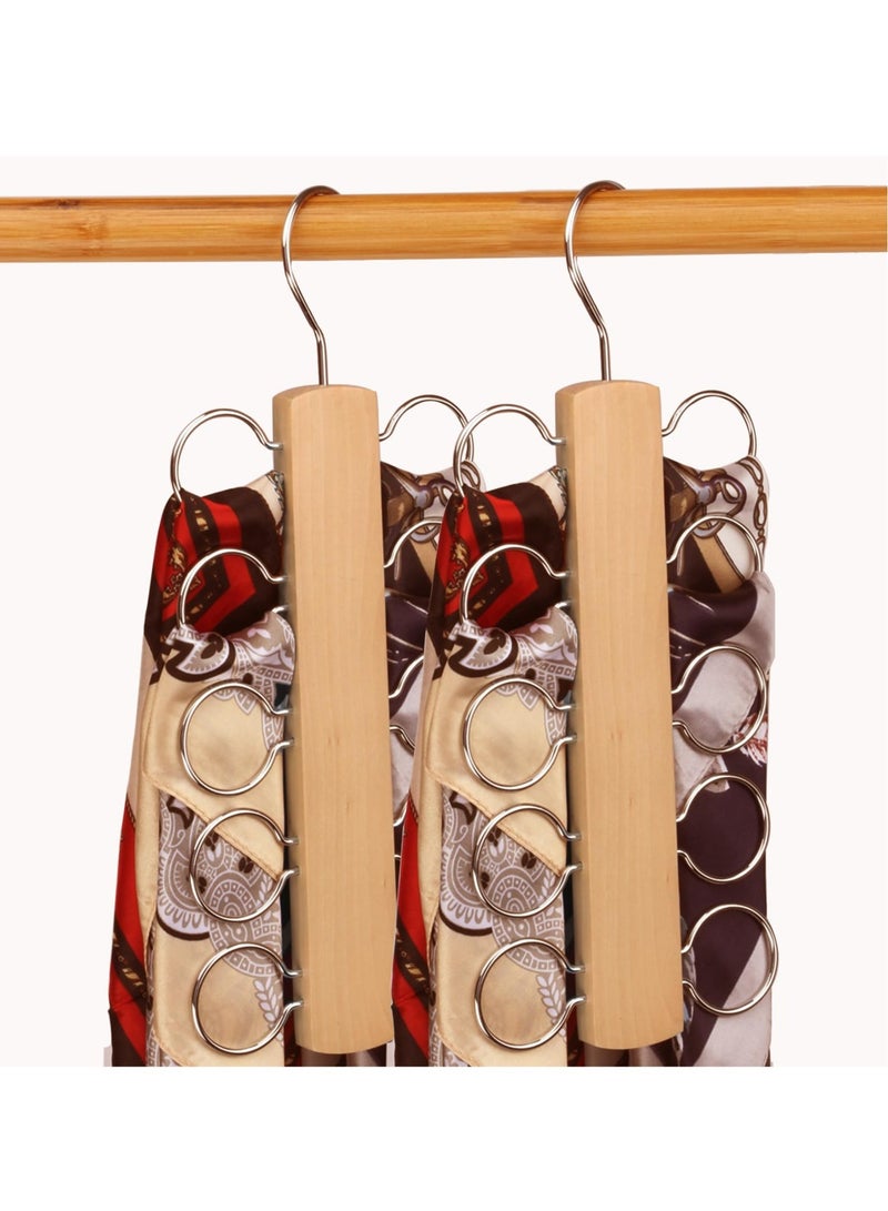 Excefore Scarf Holder, Tie Hanger Scarf Rack, Space Saving Hangers with 10 Loops, Saving Hanger for Scarves, Shawl, Belts & Accessories (Wood Color) - Image 1