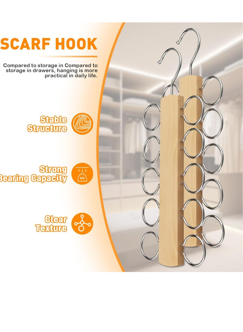 Excefore Scarf Holder, Tie Hanger Scarf Rack, Space Saving Hangers with 10 Loops, Saving Hanger for Scarves, Shawl, Belts & Accessories (Wood Color) - Image 4