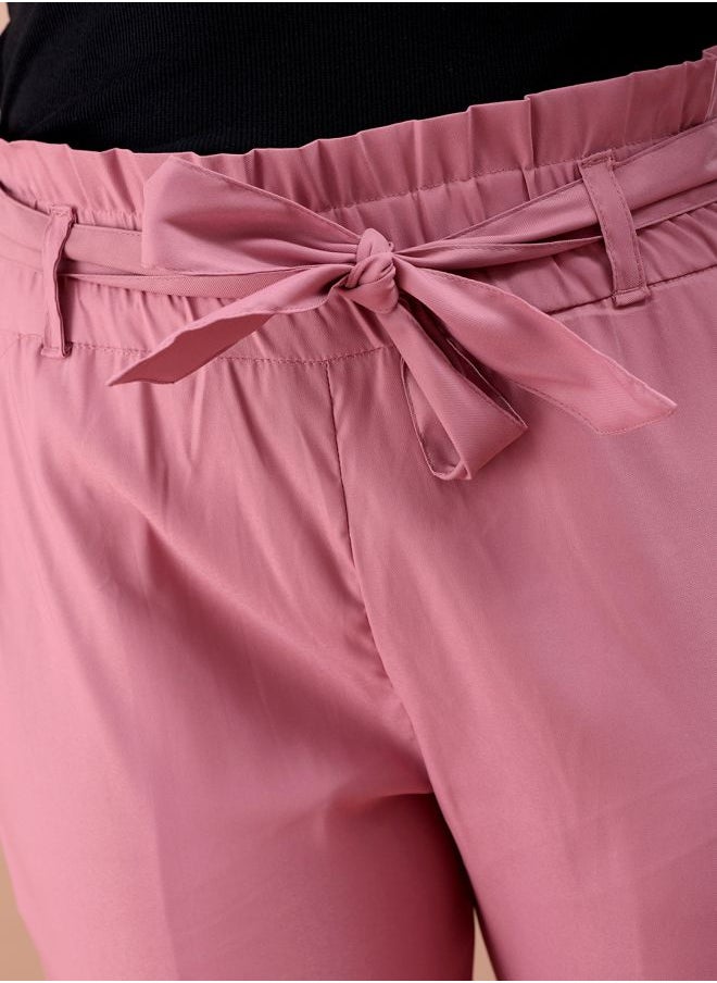 Freehand Women Slim Fit Solid Mid-Rise Elasticated Ruffle Waist Trousers  - Image 4