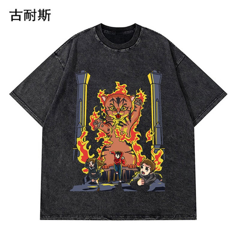 American High Street Fashion Brand Short Sleeve T-Shirt Men'S Summer Retro Washed Old Half Sleeve Niche Handsome - Image 1