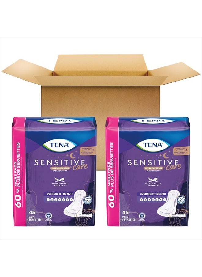 Tena - Incontinence Pads, Bladder Control & Postpartum for Women, Overnight Absorbency, Extra Coverage, Sensitive Care - 90 Count - Image 1