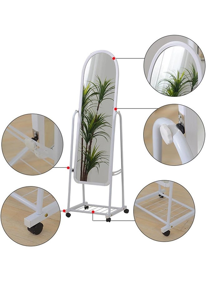 JCB CHIC Adjustable Full-Length Standing Mirror with Wheels, Arched Floor Mirror with Storage Shelf, Metal Frame for Bedroom, Dressing Room, or Closet – Modern & Space-Saving Design - Image 3
