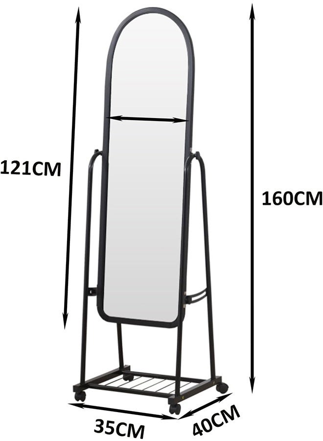 JCB CHIC Adjustable Full-Length Standing Mirror with Wheels, Arched Floor Mirror with Storage Shelf, Metal Frame for Bedroom, Dressing Room, or Closet – Modern & Space-Saving Design - Image 2